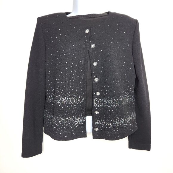 Vintage Y2K Dawn Joy Black Bling Cardigan Jacket Top Woman's Sz. 10P 80's 90' - Picture 4 of 9